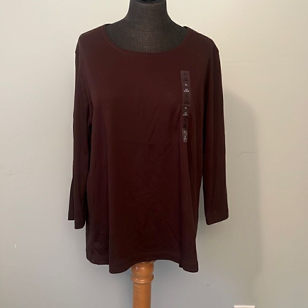 Rebecca Malone Women's Coffee Bean 3/4 Sleeve Pullover Knit Shirt Size XL NWT